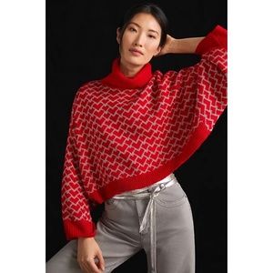 NWT Anthro Shimmer hearts turtleneck sweater size M Valentine’s Day sweater
